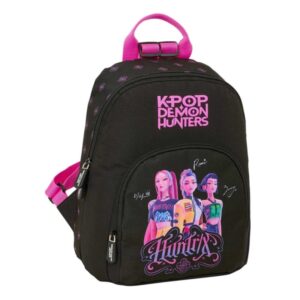 safta k pop demon hunters mini mochila bolsillo frontal y trasero cremallera hombreras ajustables asa superior compacta y ligera 25x30x13cm color negro y rosa