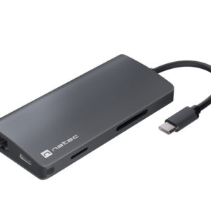 natec fowler 2 adaptador multipuerto 8en1 usb c a usb 3.0, hdmi 4k, rj45, sd, micro sd color gris