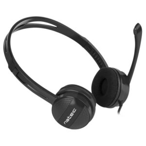 natec canary go auriculares diadema con microfono minijack de 3,5 mm control de volumen integrado color negro