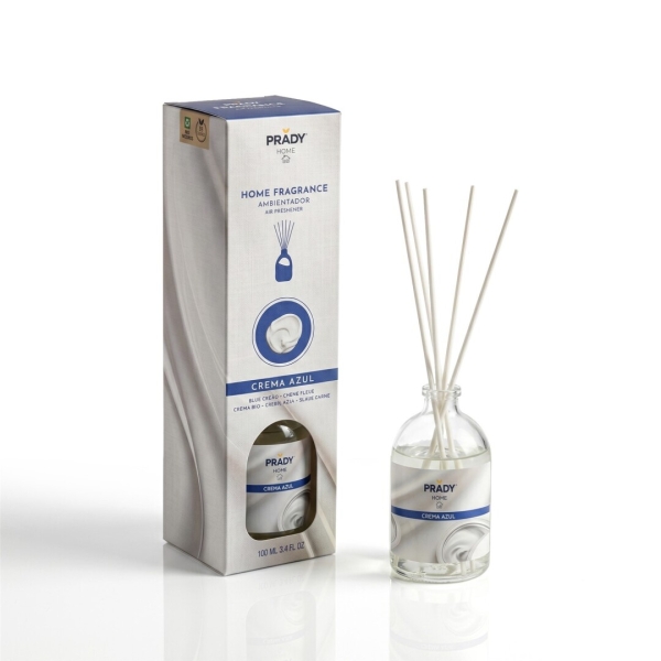 prady ambientador mikado crema azul frasco de cristal 100ml y varitas difusoras