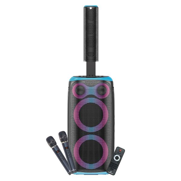 coolsound blast pump 2.1 altavoz karaoke 2x 6.5" 80w rms 5 tweeters iluminacion rgb bluetooth, usb, tarjeta tf y auxiliar 2 microfonos inalambricos incluidos mando a distancia color azul