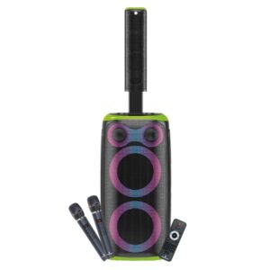 coolsound blast pump 2.1 altavoz karaoke 2x 6.5" 80w rms 5 tweeters iluminacion rgb bluetooth, usb, tarjeta tf y auxiliar 2 microfonos inalambricos incluidos mando a distancia color verde
