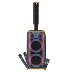 coolsound blast pump 2.1 altavoz karaoke 2x 6.5" 80w rms 5 tweeters iluminacion rgb bluetooth, usb, tarjeta tf y auxiliar 2 microfonos inalambricos incluidos mando a distancia color naranja