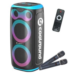 coolsound blast pump altavoz karaoke 2x 6.5" 60w rms iluminacion rgb bluetooth, usb, tarjeta tf y auxiliar 2 microfonos inalambricos incluidos mando a distancia color azul