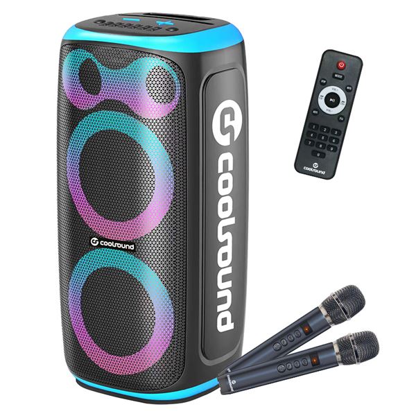 coolsound blast pump altavoz karaoke 2x 6.5" 60w rms iluminacion rgb bluetooth, usb, tarjeta tf y auxiliar 2 microfonos inalambricos incluidos mando a distancia color azul