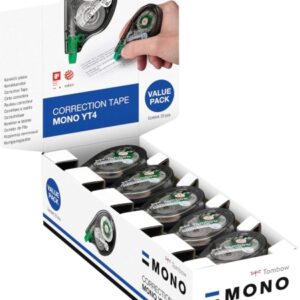 tombow mono yt expositor con 20 cintas correctoras 4.2mm x 10m pet resistente al desgarro secado inmediato color transparente