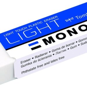 tombow mono light goma de borrar 13g especial para borrado delicado funda de papel pvc libre de ftalatos y latex color blanco