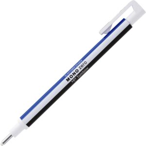 tombow mono zero portagomas punta redonda de 2.3mm capuchon de proteccion mecanismo de giro libre de pvc y latex color blanco, azul y negro