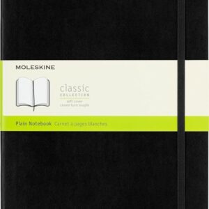 moleskine classic libreta de tapa blanda papel marfil liso 70g/m2 apertura 180º esquinas redondeadas marcapaginas bolsillo interior extensible cierre elastico 19x25cm color negro