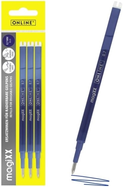 online magixx pack de 3 recambios de tinta gel borrable trazo de 0.7mm color azul