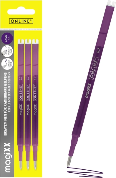 online magixx pack de 3 recambios de tinta gel borrable trazo de 0.7mm color lila
