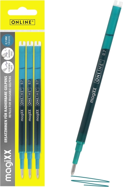online magixx pack de 3 recambios de tinta gel borrable trazo de 0.7mm color turquesa