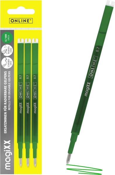 online magixx pack de 3 recambios de tinta gel borrable trazo de 0.7mm color verde
