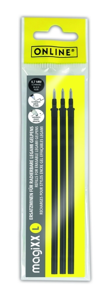 online magixx l pack de 3 recambios de tinta gel borrable trazo de 0.7mm color negro