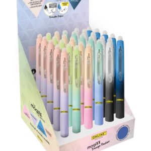 online magixx design fashion expositor con 30 boligrafos de tinta gel borrable retractil trazo de 0.7mm cartucho reemplazable tinta azul uso ambidiestro colores surtidos