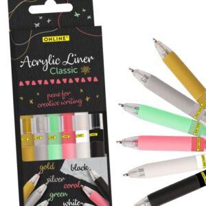 online classic pack de 6 boligrafos retractiles tinta acrilica punta fina de 1mm colores surtidos