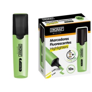 ingraf long life marcador fluorescente punta biselada trazo 2 5mm tinta base de agua color verde