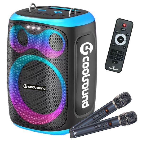 coolsound blast altavoz karaoke 8" 60w rms iluminacion rgb bluetooth, usb, tarjeta tf y auxiliar 2 microfonos inalambricos incluidos mando a distancia color azul
