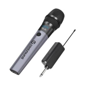 coolsound cs0286 microfono inalambrico uhf autonomia hasta 6 horas receptor incluido emparejamiento automatico boton on/off jack de 6.3mm y 3.5mm color gris
