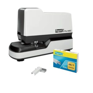 rapid pro 90ec grapadora electrica grapa hasta 50 hojas usa grapas nº66 y nº44 grapado cerrado ajuste automatico de la fuerza de grapado color blanco/negro