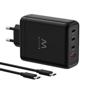 ewent ew1337 cargador gan 140w 3xusb c pd3.1, qc5.0 1xusb a qc3.0 cable 2 metros color negro
