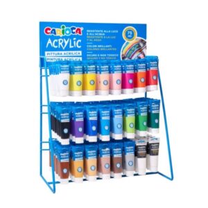 carioca expositor con 144 tubos de pintura acrilica de 75ml colores brillantes resistentes a la luz colores surtidos