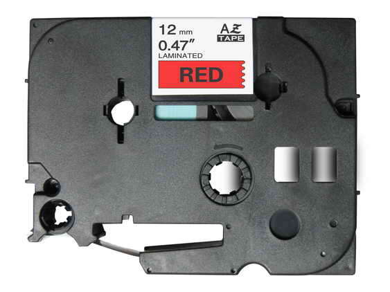 brother tze431 cinta laminada generica de etiquetas texto negro sobre fondo rojo ancho 12mm x 8 metros