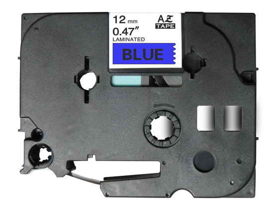 brother tze531 cinta laminada generica de etiquetas texto negro sobre fondo azul ancho 12mm x 8 metros