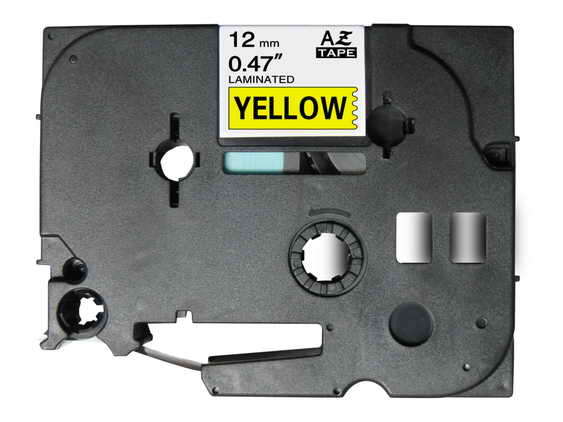 brother tze631 cinta laminada generica de etiquetas texto negro sobre fondo amarillo ancho 12mm x 8 metros