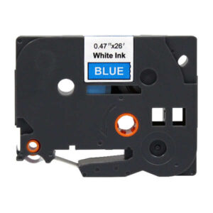 brother tze535 cinta laminada generica de etiquetas texto blanco sobre fondo azul ancho 12mm x 8 metros