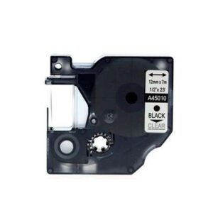 dymo d1 45010 cinta de etiquetas generica para rotuladora texto negro sobre fondo transparente ancho 12mm x 7 metros reemplaza s0720500