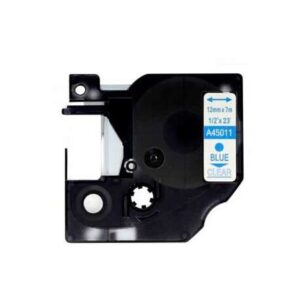 dymo d1 45011 cinta de etiquetas generica para rotuladora texto azul sobre fondo transparente ancho 12mm x 7 metros reemplaza s0720510