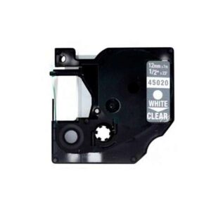 dymo d1 45020 cinta de etiquetas generica para rotuladora texto blanco sobre fondo transparente ancho 12mm x 7 metros reemplaza s0720600