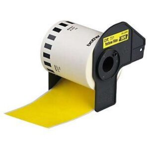 brother dk22606 etiquetas genericas de tamaño personalizado ancho 62mm x 15,24 metros texto negro sobre fondo amarillo