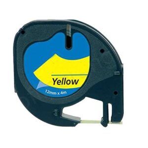 dymo letratag s0721620 cinta de etiquetas generica para rotuladora texto negro sobre fondo amarillo ancho 12mm x 4 metros (91202)
