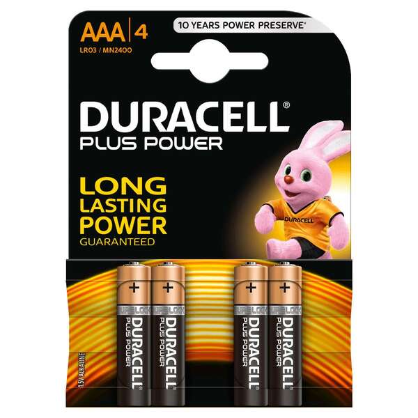 duracell mn2400b4 pilas alcalinas aaa lr03 1.5v plus power (4 unidades)