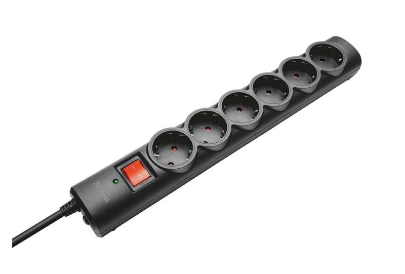 trust 21059 regleta de 6 tomas + proteccion surge negra