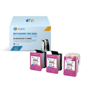 g&g hp 302xl color pack de 3 cartuchos de tinta remanufacturados eco saver muestra nivel de tinta reemplaza f6u67ae/f6u65ae/b7rt9ae/b7rt6ae